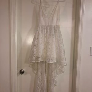 White high low dress with long train
